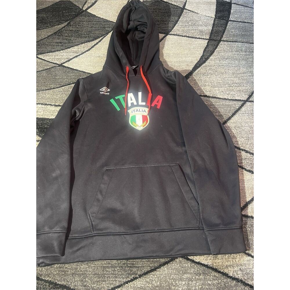 UMBRO mens M italia hoodie sweatshirt Black hooded pocket italy flag green red
